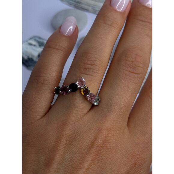 Beautiful Design 925 Sterling Silver Multi Color Spinel Ring Size 8 - Picture 1 of 8